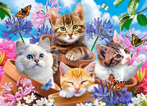 Børnepuslespil Kattunger med Blomster