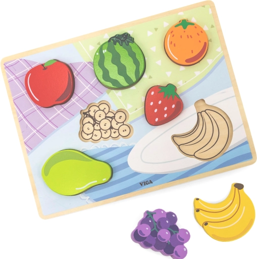 Viga træ-Montessori puslespil frugt 2-i-1