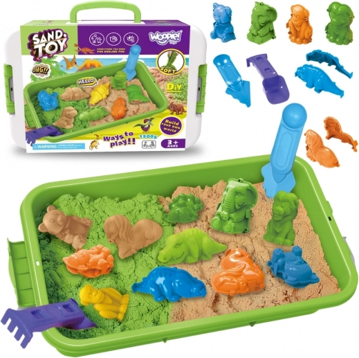 Woopie kinetisk sand 1,5 kg XXL zoo safari med bord og forme