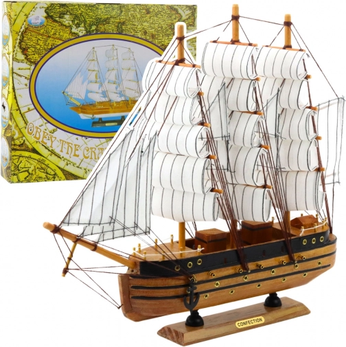 Dekorativ model af historisk tremastet sejlskib hvid 39x36 cm