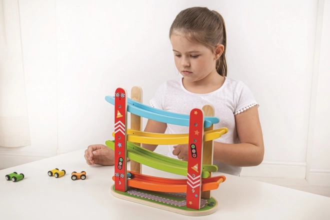 Træ racerbane til biler fra Bigjigs Toys