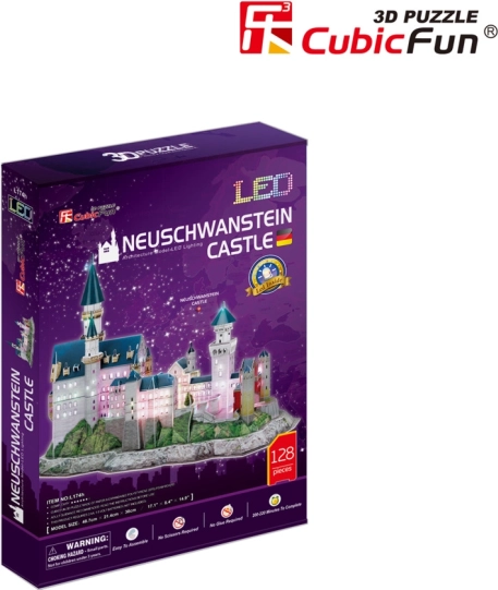 Lysende 3D-puslespil slot Neuschwanstein 128 brikker