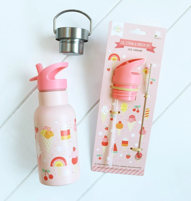A Little Lovely Company sæt med låg, sugerør og børste til rustfri stålflaske 350 ml – Isvaffel