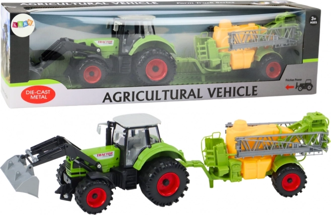Traktor med læsser og sprøjte grøn