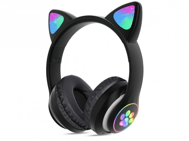 Trådløse hovedtelefoner bluetooth radio fm mp3 katteører LED belysning – sort