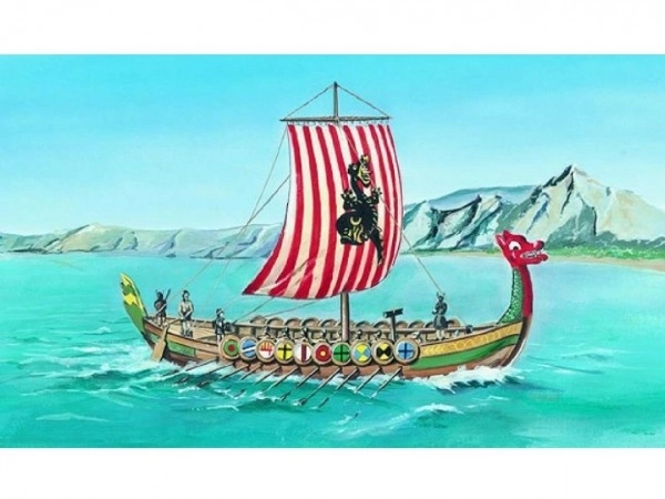 Model Vikingeskib DRAKKAR 1:60 20,8x30,3cm i kasse 34x19x5,5cm