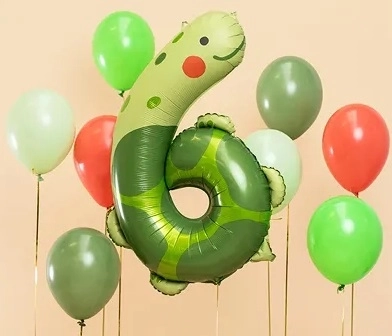 Folie fødselsdagsballon nummer 6 - skildpadde 75 x 96 cm