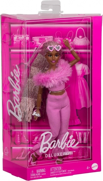 barbie deluxe style – lyserødt pels-sæt