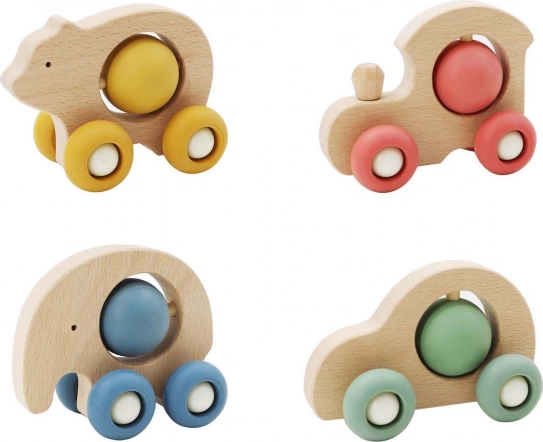 Træbil med dyremotiv og kugle