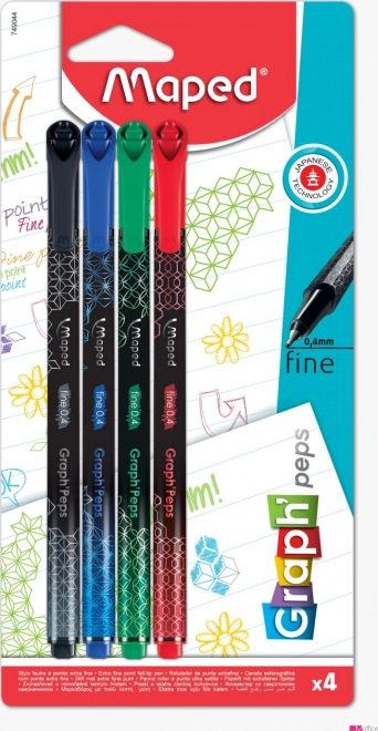 maped liner graph'peps deco – sæt med 4 farvede linere 0,4 mm