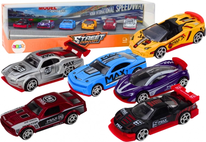 Sæt med metal-sportsbiler 1:64, mix 6 stk.
