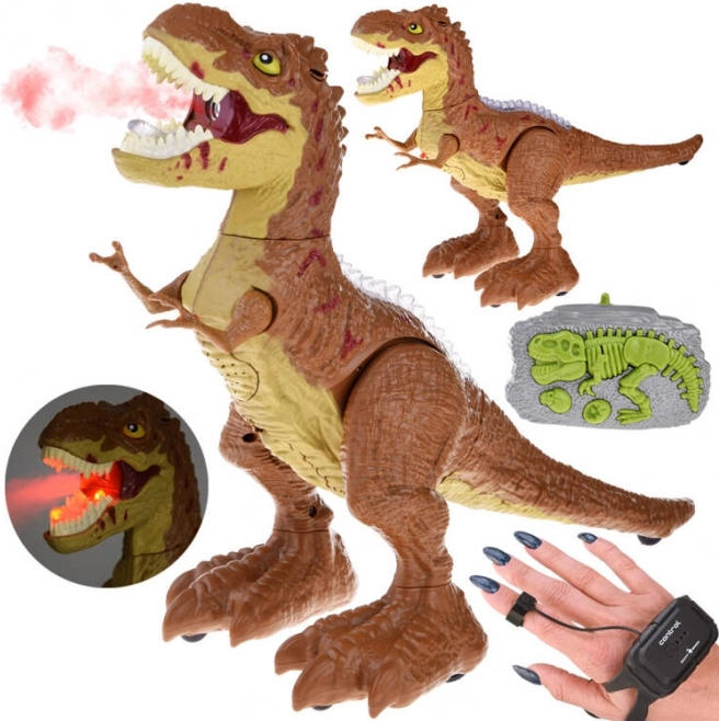 RC dinosaur styret med gestus og fjernbetjening, lys, lyde og damp – Brun