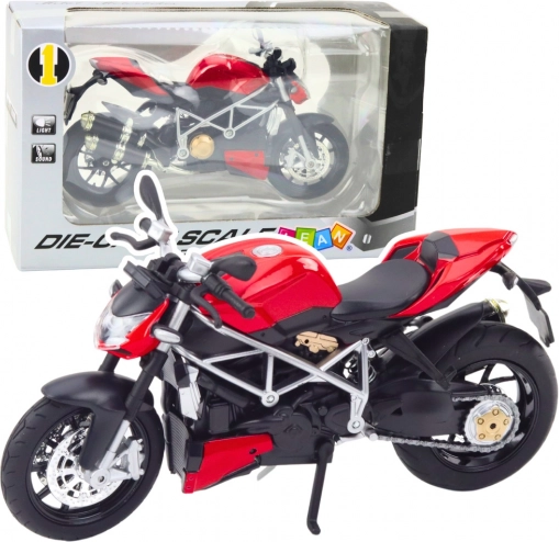 metal sportmotorcykel 1:12, rød med lys og lyde