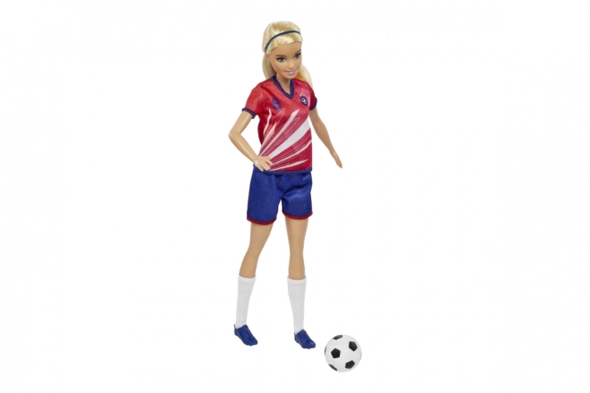 Barbie fodbolddukke i rød uniform