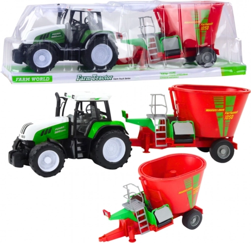 Grøn traktor med trailer og foderblander 60 cm