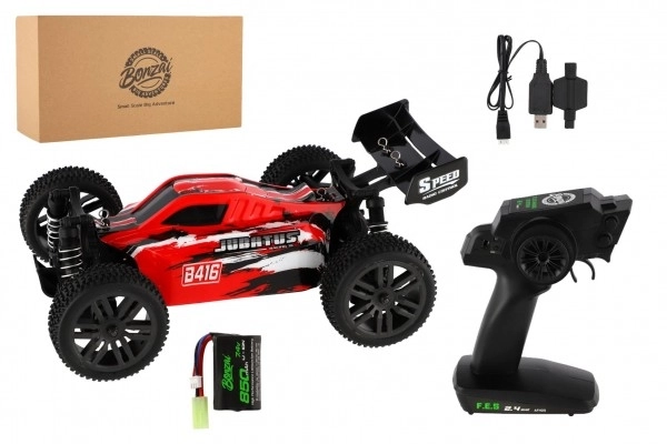 RC Bil Buggy Bonzai Jubatus off-road 30cm plast 2,4GHz med batterier + 2x ekstra pakke i kassen 40x14x21 – Rød