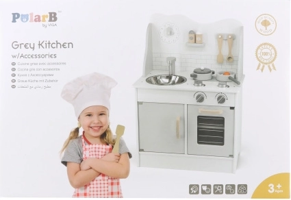 træ legekøkken med tilbehør POLARB eco grey