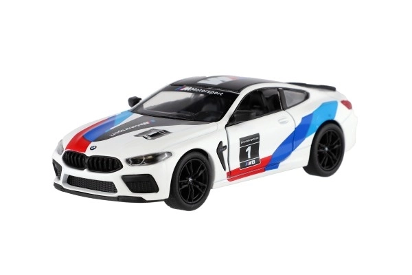 Auto Kinsmart BMW M8 Competition Coupé 1:38 metal/plast 12,5cm 4 farver med træk til tilbagegående 12 stk i kassen