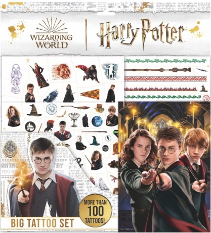 Stor HARRY POTTER tatoveringssæt med malebog i pose