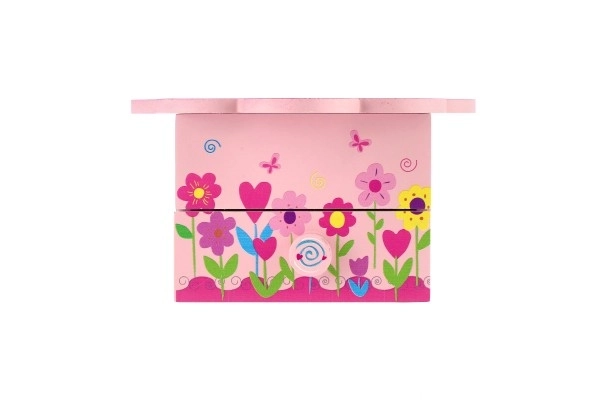 Prinsesse smykkeskrin træ spille blomst skuffe 14,5x8x14,5cm
