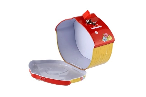 Sparebøsse hus blik med lås 16x8cm - 1stk