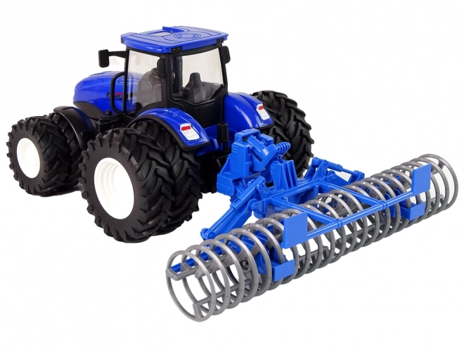 Fjernstyret traktor 1:24 Blå Skive Aggregat Metal