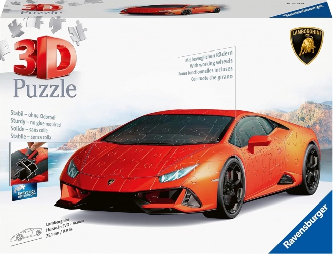 Puslespil 108 brikker 3D Køretøjer Lamborghini Huracan Evo Arancio