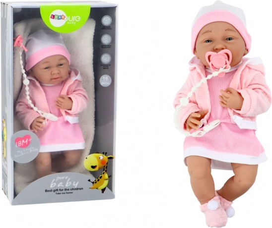 Babydukke med tilbehør i pink