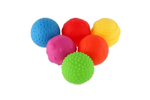 Sæt med 6 bolde med tekstur i gummi 6cm i boks 6m+