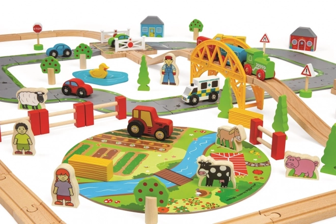 Bigjigs Rail Træjernbanesæt med landevej 80 dele