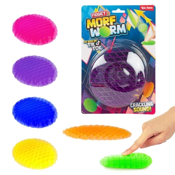 Fidget orm skiftende form antistress plastik 13cm 6 farver på kort