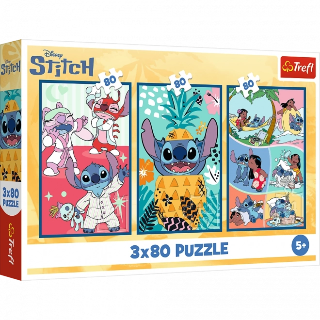 Puslespil Lilo & Stitch: Tre Puslespil i Et - Stitch 3x80 Brikker