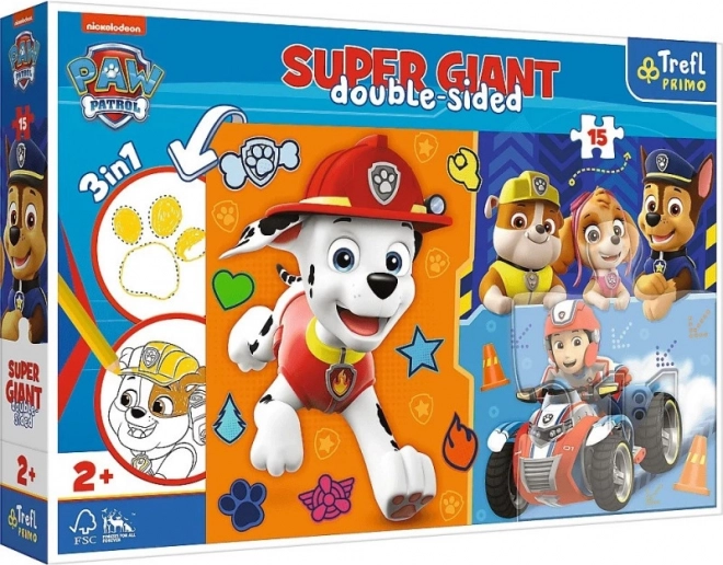 Kæmpe dobbeltsidet puslespil 15 brikker PAW PATROL 3-i-1
