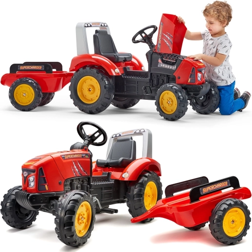 trædetraktor med trailer rød supercharger fra 3 år