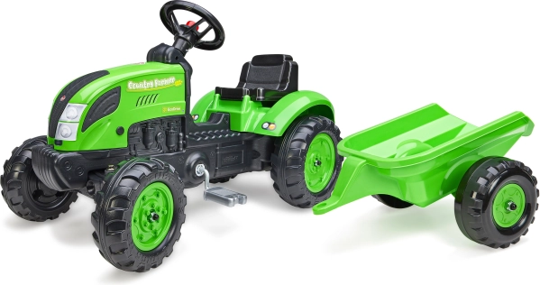 Traktor med pedaler Country Farmer med grøn trailer til børn 2-5 år