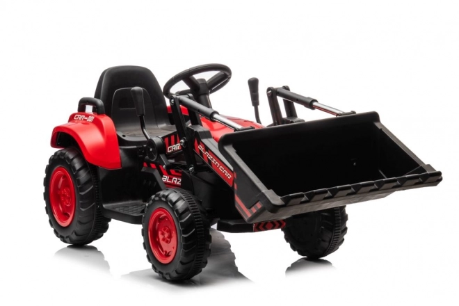Børnerød traktor med genopladeligt batteri og skovl