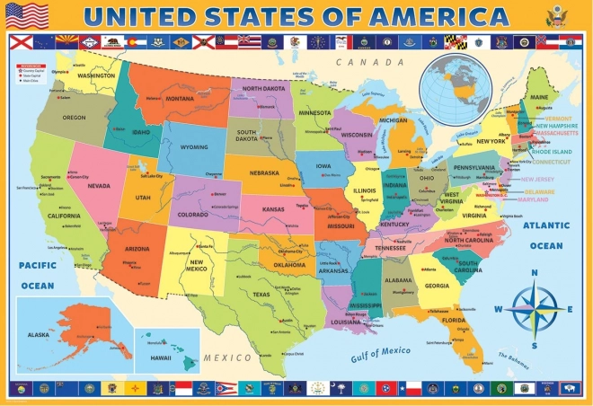 EUROGRAPHICS Puslespil Kort over Amerikas Forenede Stater 200 brikker