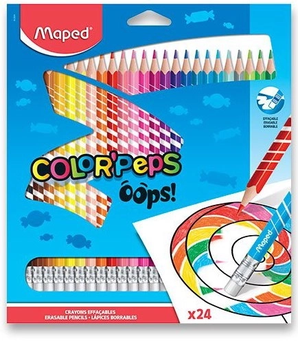 MAPED Trekantede Farveblyanter Color'Peps Oops med viskelæder 24 stk.
