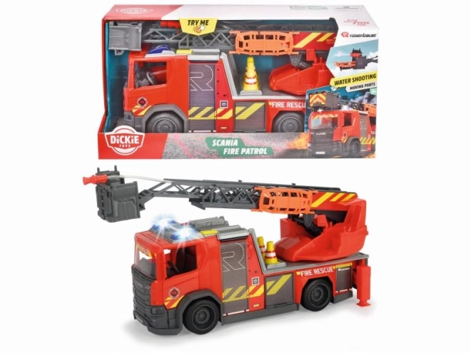 Brandbil SCANIA Rosenbauer 35 cm med lys, lyde og vandkanon