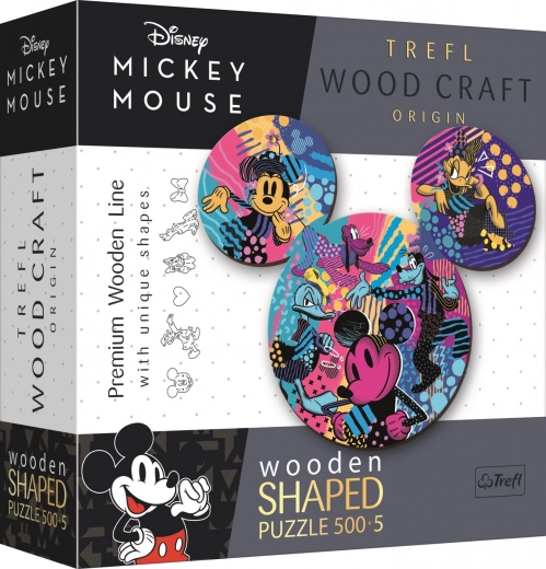 Dobbelt­siddet træpuslespil TREFL Wood Craft Origin Mickey Mouse 505 brikker