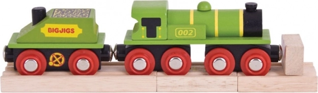 Bigjigs Rail grøn lokomotiv med tender og skinner