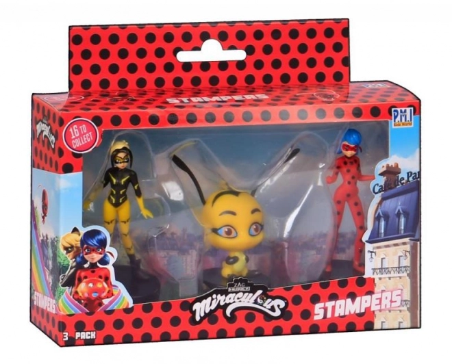 Miraculous: Mariehøne og Sort Kat - stempler 3 stk figur Ast.