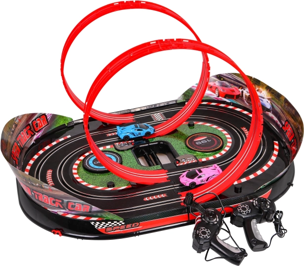 Sammenklappelig racerbane Speed Track med 2 loops til børn 6+, manuel styring samt lys- og lydeffekter