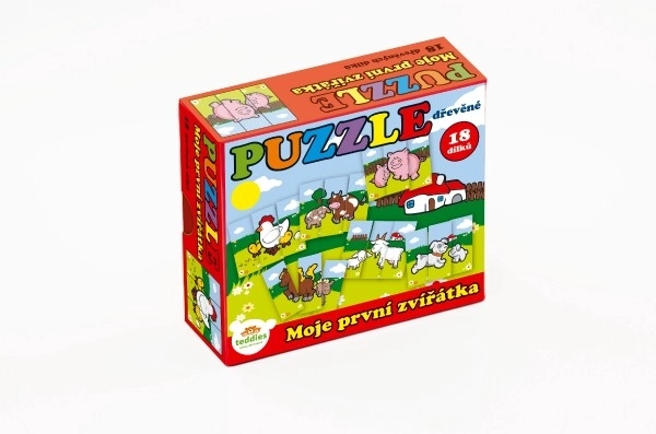 Puslespil Mine første dyr træ 18 stykker til de mindste i en æske 13x11,5x4,5cm 12m+ MPZ