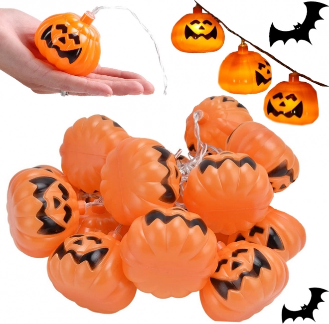 LED lyskæde med græskar til Halloween, 200 cm, 10 lys, batteridrevet