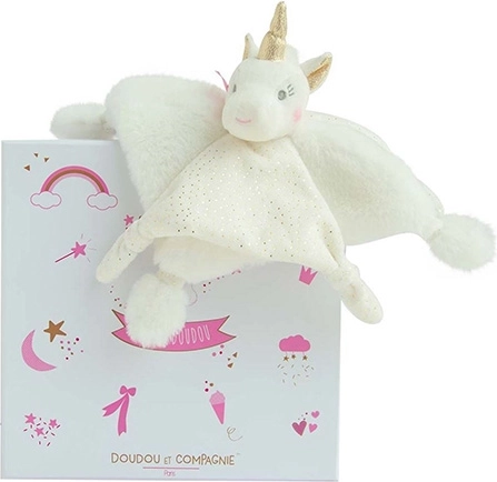 Doudou gavesæt – plysbamse kramme-klud enhjørning 22 cm