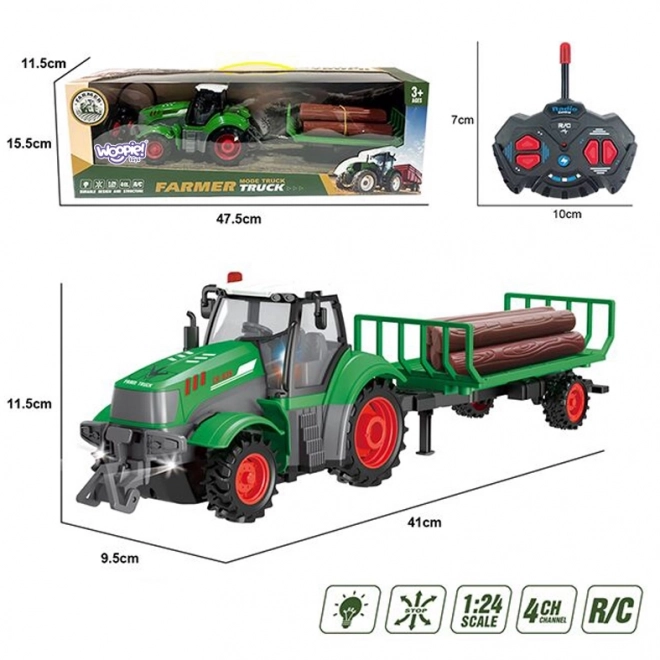 Traktor med trailer, fjernstyret 1:24