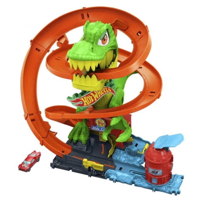 T-rex angriber brandstationen fra Hot Wheels city