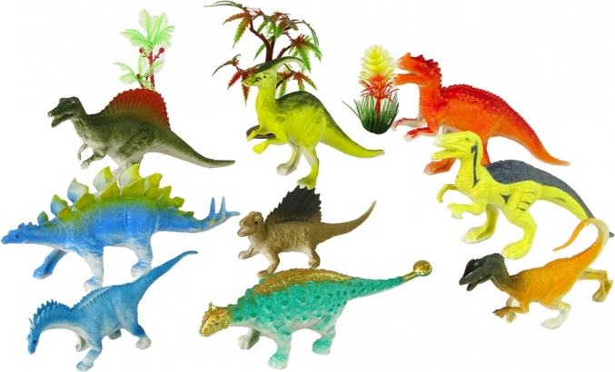 9 forskellige dinosaurer i klare farver