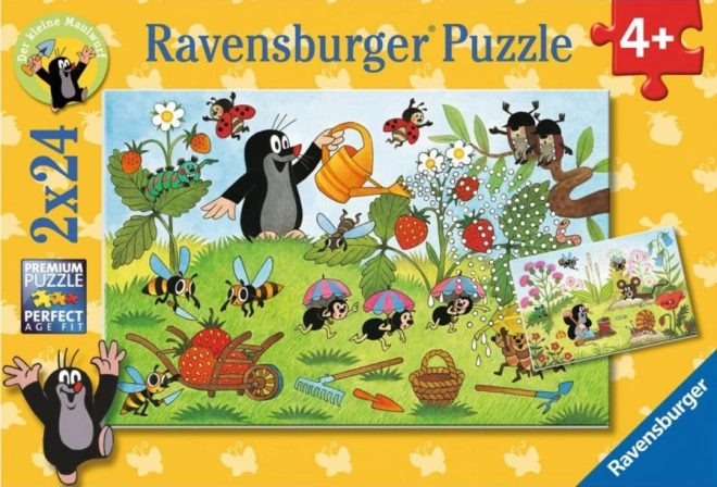 RAVENSBURGER Puslespil Mulvarpen i haven 2x24 brikker